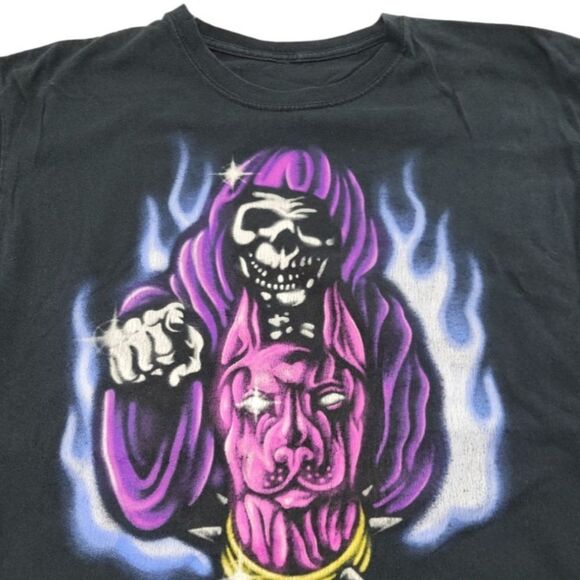 Grim Reaper Shirt Size XL "Death Waits For No Man" Graphic Print T-Shirt Pitbull - Picture 3 of 7